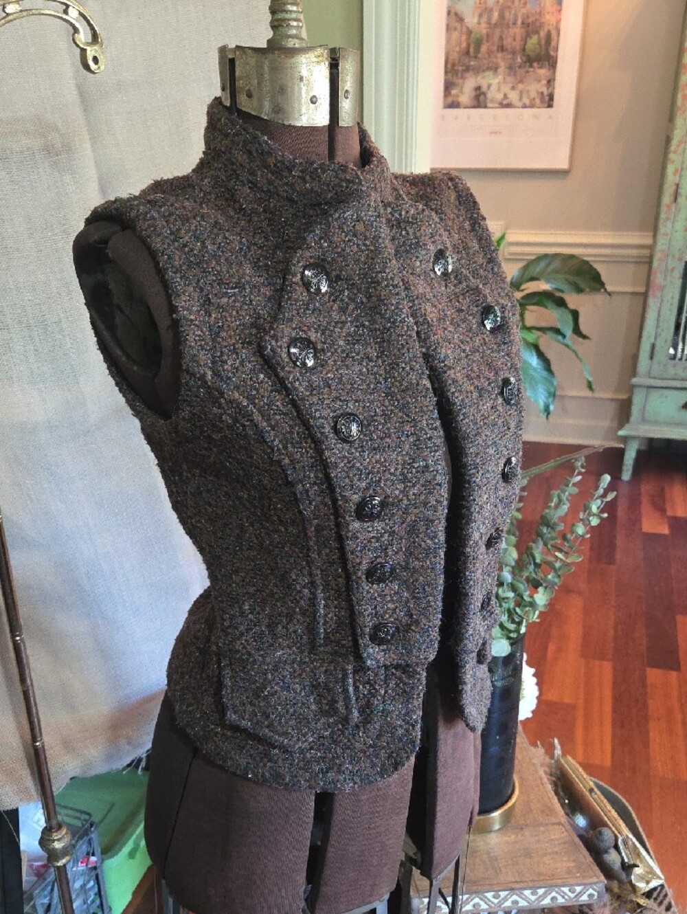 Tailored Wool-Blend Double-Breasted Vest Jacket - Brown S